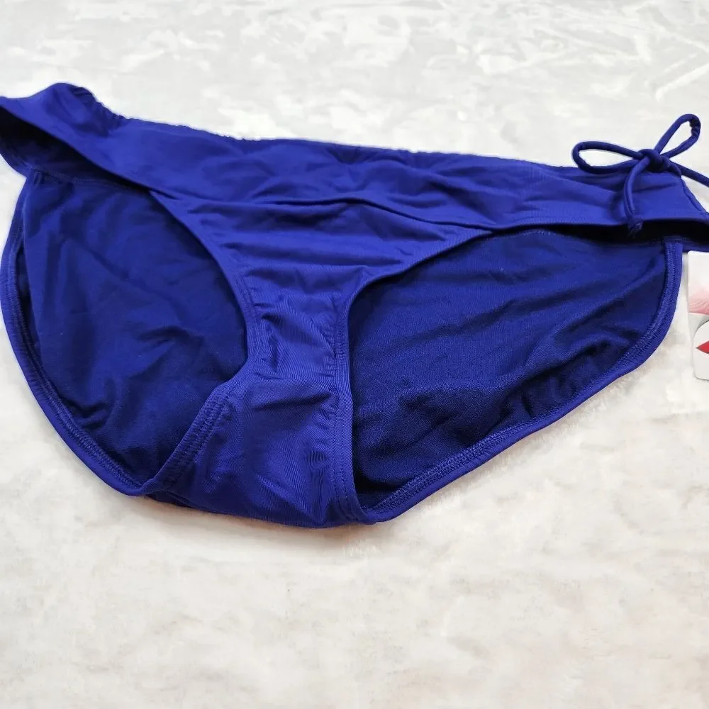 NWT Athleta Blue High Neck Keyhole Bikini Side Tie Bottom Sz XL